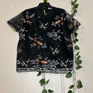 Lucy Paris Black Floral Embroidered Top